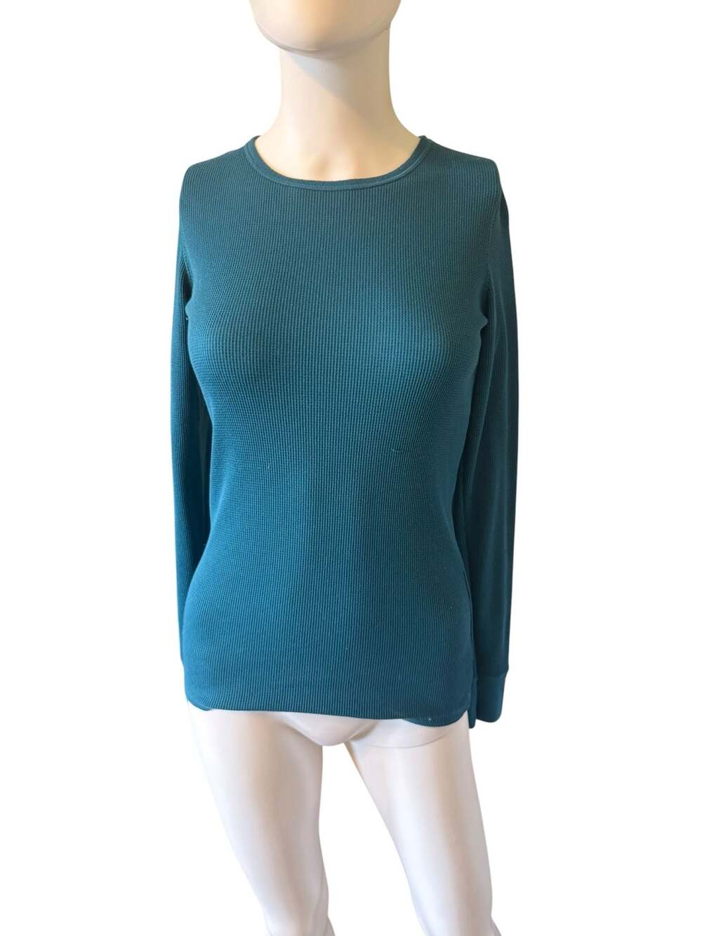 Active Basic American Brand Thermal Waffle Knit Long Sleeve Top Teal Size M